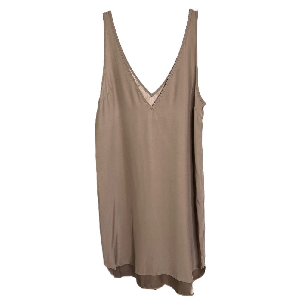 Amanda Uprichard Taupe V-Neck Silk Blend Shift Mini Dress Size P
